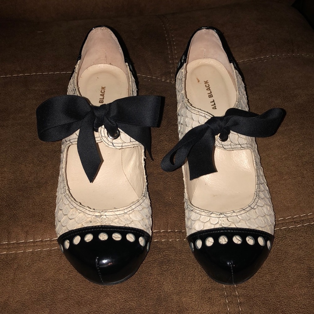 Black and beige heels